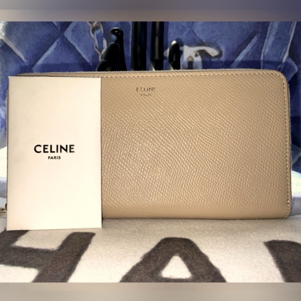 CELINE Tan Leather Zippy Wallet